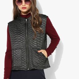 AURELIA Black Self Design Quilted Jacket-22