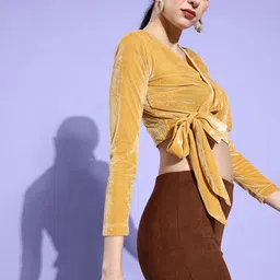 ANVI Be Yourself Yellow Velvet Wrap Crop Top-picture-23