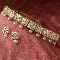 KARATCART Gold-Plated Pearl Choker Necklace Set-image-28