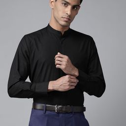 Shaftesbury London Men Black Pure Cotton Smart Slim Fit Formal Shirt-image-122