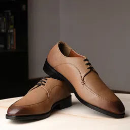 LOUIS STITCH Men Tan Egyptian Crust Leather Lace-Up Derby Shoes-image-19
