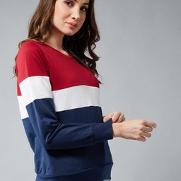 DOLCE CRUDO Women Navy Blue & Red Colourblocked Sweatshirt-image-99