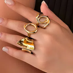 Jewels Galaxy Set Of 3 Gold-Plated Adjustable Finger Ring-image-84