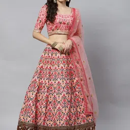 SHUBHKALA Pink Embroidered Sequinned Semi-Stitched Lehenga & Unstitched Blouse With Dupatta-picture-51