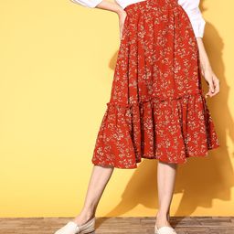Berrylush Attractive Red Floral Indie Gal Skirt-image-86