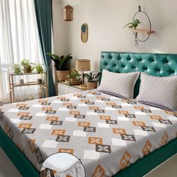 KLOTTHE Grey Geometric 400 TC Pure Cotton Double Bedsheet with 2 Pillow Covers-image-89