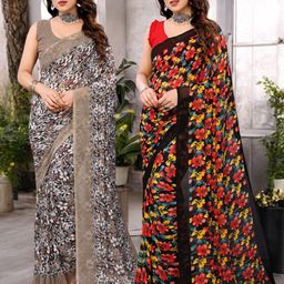 Moda Rapido Pack of 2 Floral Pure Georgette Saree-image-52