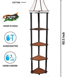 Devansh White & Brown Frustum Wooden Shelf Floor Lamp-10