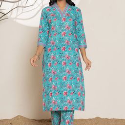 KALINI Floral Printed Pure Cotton Straight Kurta With Trouser-picture-46