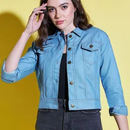 DIMPY GARMENTS Plus Size Women Solid Lightweight Denim Jacket-image-85