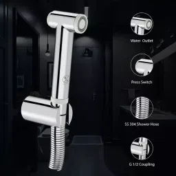 RN ABS Chrome Finish Health Faucet Set with 1 m Connecting Pipe Length, 5580 image 2