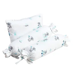 The White Cradle Pack Of 3 White & Blue Printed Breathable Pure Cotton Baby Pillow-image-52