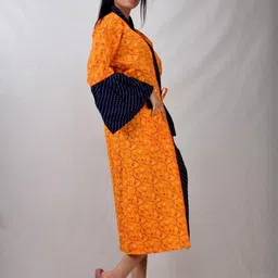 CLYMAA Yellow Pure Cotton Maxi Printed Nightdress-image-90