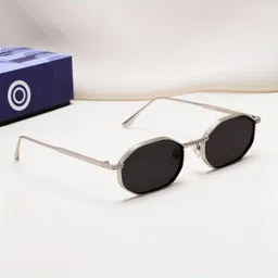 SUNGLASSIC Unisex Opulent Silver Black Hexagon Sunglasses-image-58