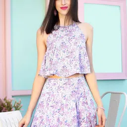 Sera Floral Printed Halter Neck Top & Skirt-image-2