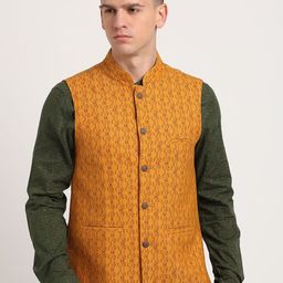 Turtle Printed Mandarin Collar Nehru Jacket-19