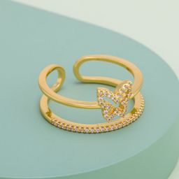 Kushal's Fashion Jewellery Gold-Plated Zircon Studded AdjustableRing-image-101