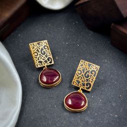 NAMAN ARTS Gold Plated Artificial Stones Studded Oxidised Square Shaped Drop Earrings-image-81