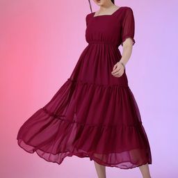 Krunal Raiyani Women Puff Sleeve Fit and Flare Dress-image-83