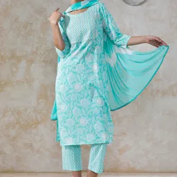 Moara Women Floral Printed Regular Gotta Patti Pure Cotton Kurta with Trousers & With Dupatta-picture-15