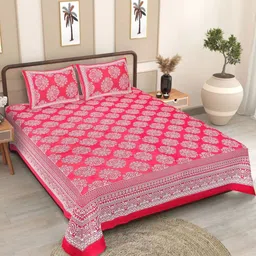 Texstylers Pink And White Printed Pure Cotton 186 TC Queen Bedsheet Set - 2.08 m X 2.28 m-9