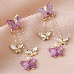 FIMBUL Gold Plated Artificial Stones Studded Contemporary Drop Earrings-30