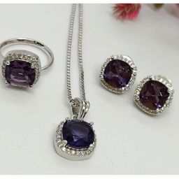 EVY Silver-Plated Cubic Zirconia-Studded Pendant & Earrings with Finger Ring Set-image-114