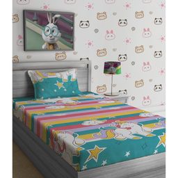 Hosta Homes 280 GSM Glaced Cotton Cartoon Printed Double Bed Sheet With 1 Pillow Cover - Multicolour-image-15