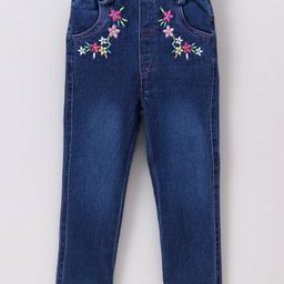 Wonderchild Floral Pocket Placement Embroidered Denim Leggings - Blue-image-28