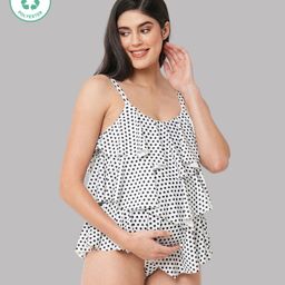 ECOMAMA Sleeveless Ruffle Polka Dotted Quick Dry Swimsuit - White-image-73
