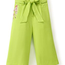 Babyhug Rayon Ankle Length Culottes with Fabric Belt Floral Embroidery - Green-image-19