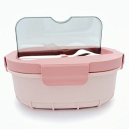Sanjary 2 Compartment Plastic Lunch Box With Spoon & Chopstik - Pink-13