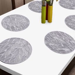 FABINALIV Set of 6 Floral Textured PVC Table Mats - Silver-16