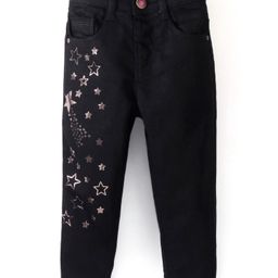 Babyhug Denim Full Length Jeans With Stretch with Stars Printed - Black-image-43