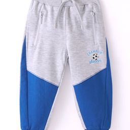 Babyhug Cotton Looper Full Length Cut & Sew Lounge and Track Pant Text Print - Grey & Blue-image-72