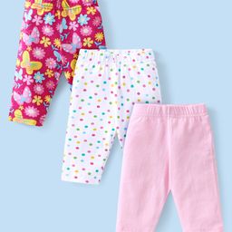 Babyhug Cotton  Lycra Three Fourth Leggings with Butterfly & Polka Dot Print Pack of 3 - Multicolor-image-60