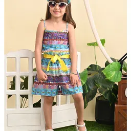 Superminis Sleeveless Aztec Printed Jumpsuit With Belt - Sky Blue-picture-27