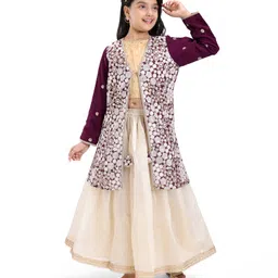 Pine Kids Sequined Floral Embroidered Choli Lehenga Set with Full Sleeves  Jacket - Purple-picture-13
