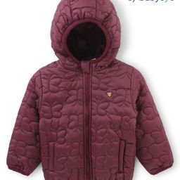 Babyoye Woven Full Sleeves Padded Hooded Jacket with Quilted Butterfly Design - Wine-image-72