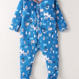 OHMS Single Jersey Knit Full Sleeves Sleep Suit with Reindeer Print - Blue-image-53