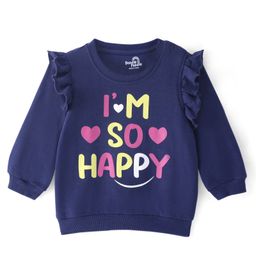Doodle Poodle 100% Cotton Looper Knit Full Sleeves Sweat Shirt with Text Print & Frill Detailing - Navy Blue-picture-17