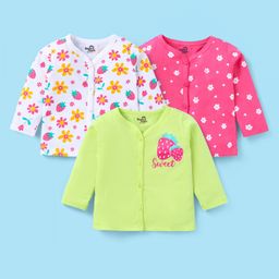 Doodle Poodle 100% Cotton Full Sleeves Floral Printed Jhablas Pack of 3 - White Dark Pink & Limegreen-picture-12