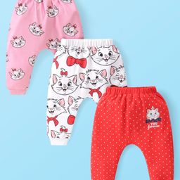Babyhug Disney Full Length Interlock Diaper Leggings With Aristocats Marie Graphics Pack of 3 - White Pink & Red-image-25