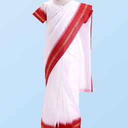 Babyhug Woven Half Sleeves Blouse & Solid Color Bengali Saree - White-image-91
