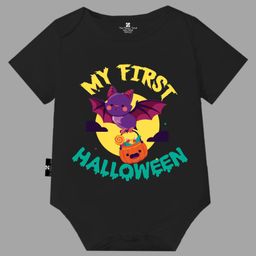 The Peppy Tend Halloween Theme 100% Cotton Half Sleeves My First Halloween Text Printed Onesie - Black-picture-14