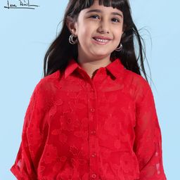 Arias Chiffon WovenThree FourthSleeves Top With Inner T-Shirt - Red-image-74