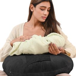 CHERILO Multipurpose 5 in 1 Baby Feeding Nursing Pillow with Adjustable Strap & Bottle Holder- BLACK-image-91