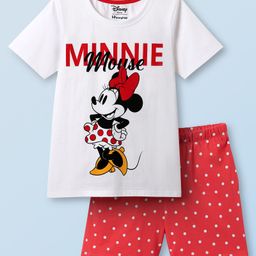 HoneyHap Disney Single Jersey Knit Half Sleeves Shorts Night Suit With Minnie Mouse Graphics - White & Red-image-61