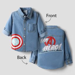 Babyoye Marvel Cotton Woven Full Sleeves Shirt with Front & Back Avengers Graphics - Blue-image-33