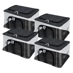 Storite 4 Pack Nylon 33 L PVC Transparent Moisture Proof Storage box for Clothes Closet Wardrobe Organizer for Clothes with Carry Handle - (Black )-picture-47